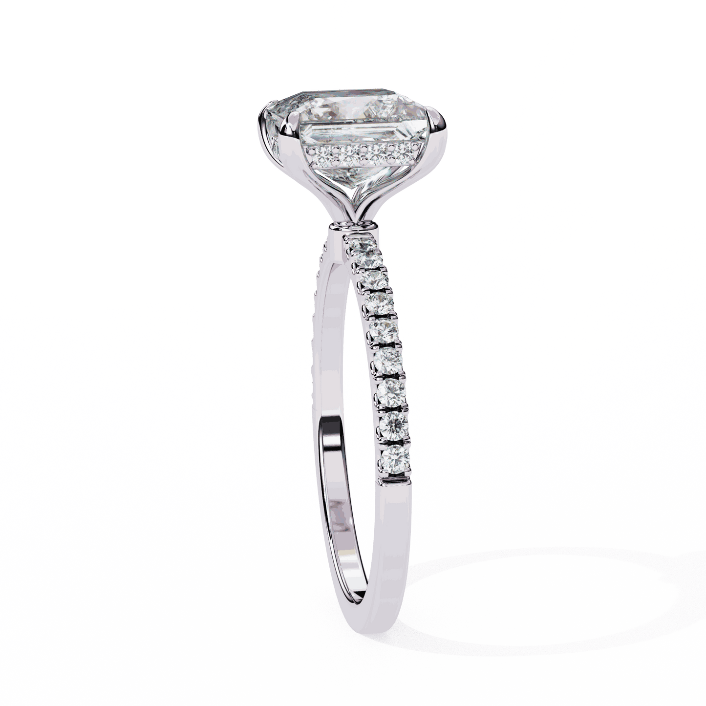 Princess Cut Lab Grown Diamond Pave Engagement Ring with Hidden Halo and French Pave Shank