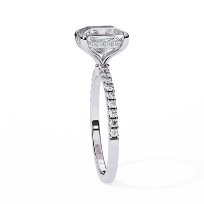 Princess Cut Lab Grown Diamond Pave Engagement Ring with Hidden Halo and French Pave Shank