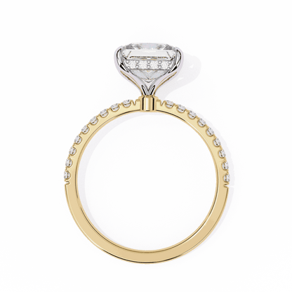 Princess Cut Lab Grown Diamond Pave Engagement Ring with Hidden Halo and French Pave Shank