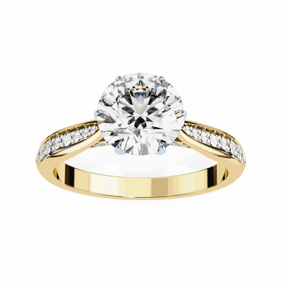 Round Cut Lab Grown Diamond Pave Engagement Ring with Tapered Bead Set Shoulders