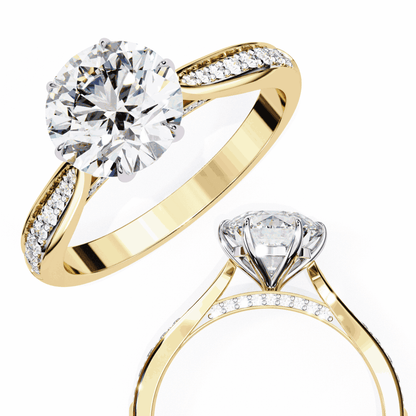 Round Cut Lab Grown Diamond Pave Engagement Ring with Tapered Bead Set Shoulders