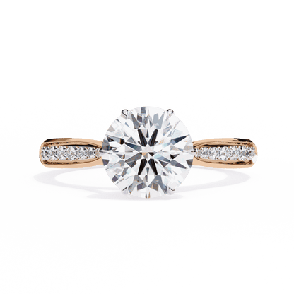 Round Cut Lab Grown Diamond Pave Engagement Ring with Tapered Bead Set Shoulders