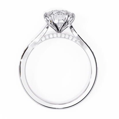 Round Cut Lab Grown Diamond Pave Engagement Ring with Tapered Bead Set Shoulders