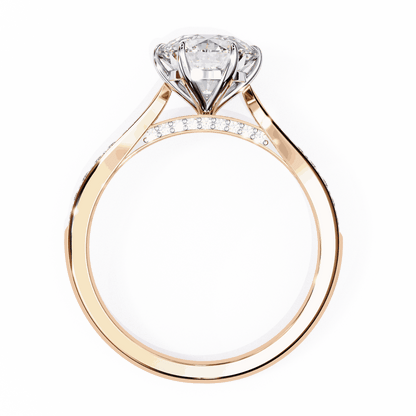 Round Cut Lab Grown Diamond Pave Engagement Ring with Tapered Bead Set Shoulders