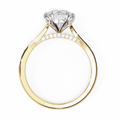 Round Cut Lab Grown Diamond Pave Engagement Ring with Tapered Bead Set Shoulders