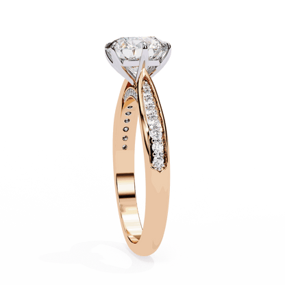 Round Cut Lab Grown Diamond Pave Engagement Ring with Tapered Bead Set Shoulders