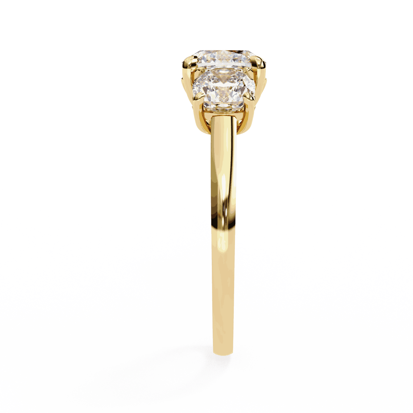 Cushion Cut Lab Grown Diamond Three Stone Engagement Ring with Cushion Side Stones