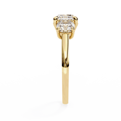 Cushion Cut Lab Grown Diamond Three Stone Engagement Ring with Cushion Side Stones