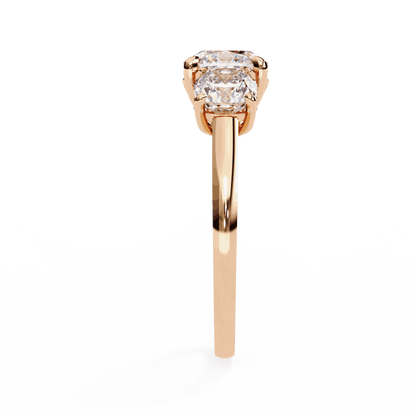 Cushion Cut Lab Grown Diamond Three Stone Engagement Ring with Cushion Side Stones