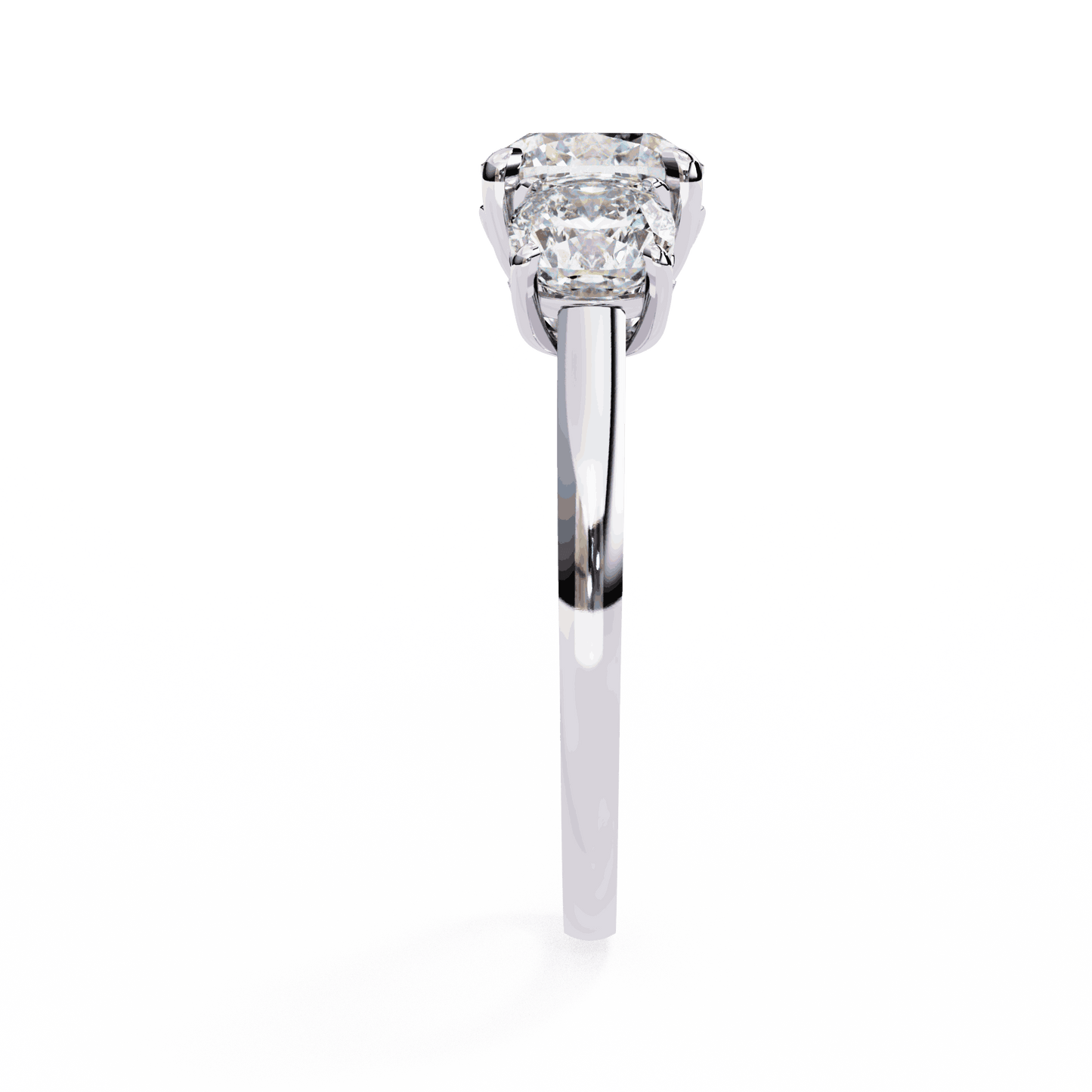 Cushion Cut Lab Grown Diamond Three Stone Engagement Ring with Cushion Side Stones