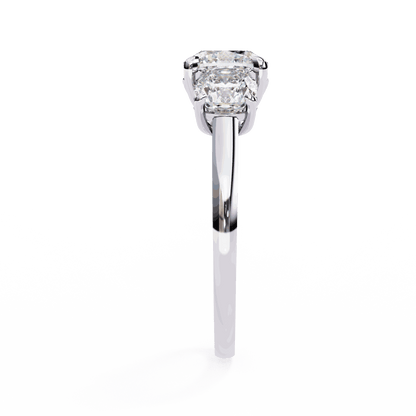 Cushion Cut Lab Grown Diamond Three Stone Engagement Ring with Cushion Side Stones