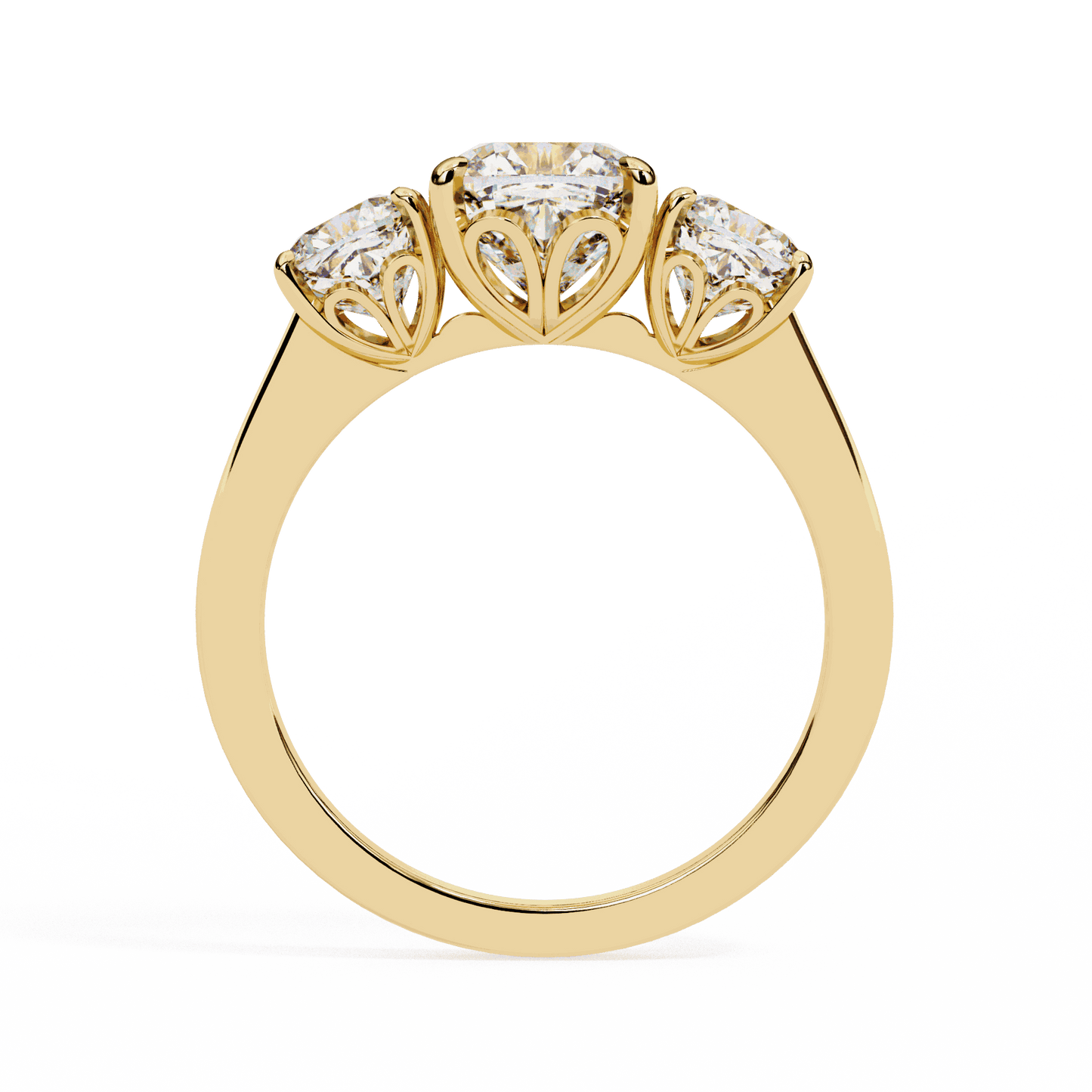 Cushion Cut Lab Grown Diamond Three Stone Engagement Ring with Cushion Side Stones