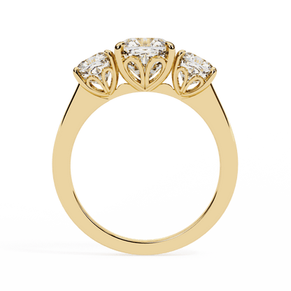 Cushion Cut Lab Grown Diamond Three Stone Engagement Ring with Cushion Side Stones