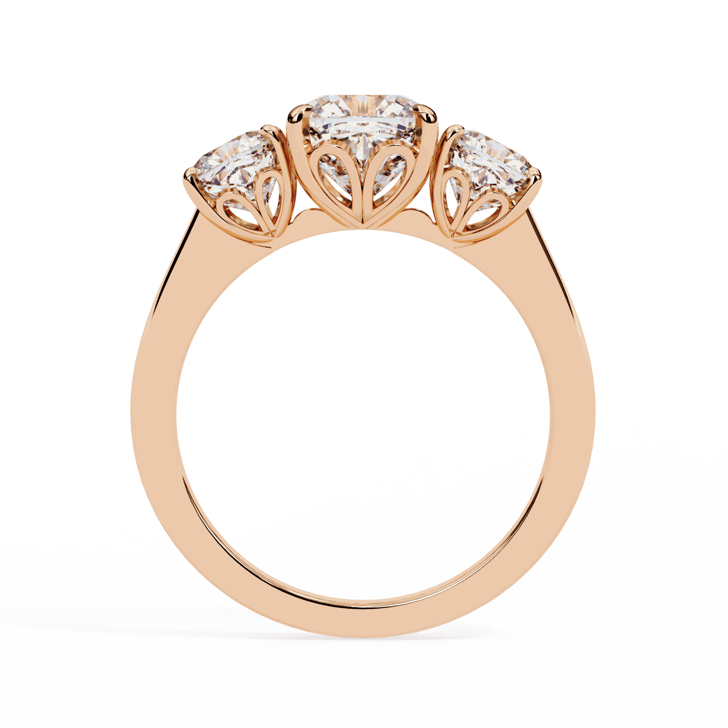 Cushion Cut Lab Grown Diamond Three Stone Engagement Ring with Cushion Side Stones