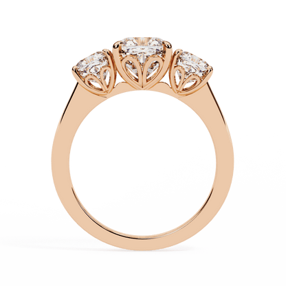 Cushion Cut Lab Grown Diamond Three Stone Engagement Ring with Cushion Side Stones