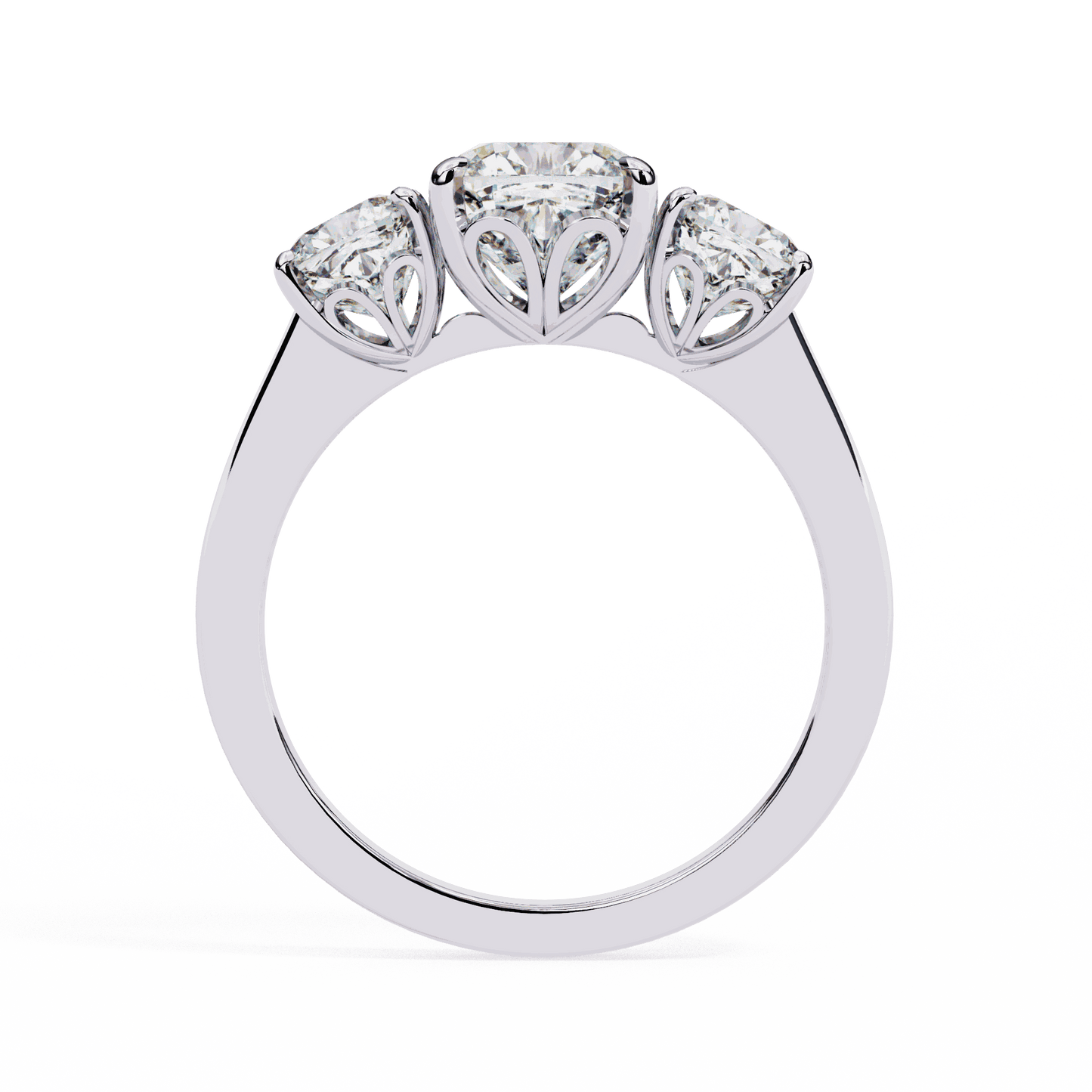 Cushion Cut Lab Grown Diamond Three Stone Engagement Ring with Cushion Side Stones