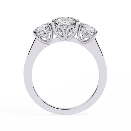 Cushion Cut Lab Grown Diamond Three Stone Engagement Ring with Cushion Side Stones