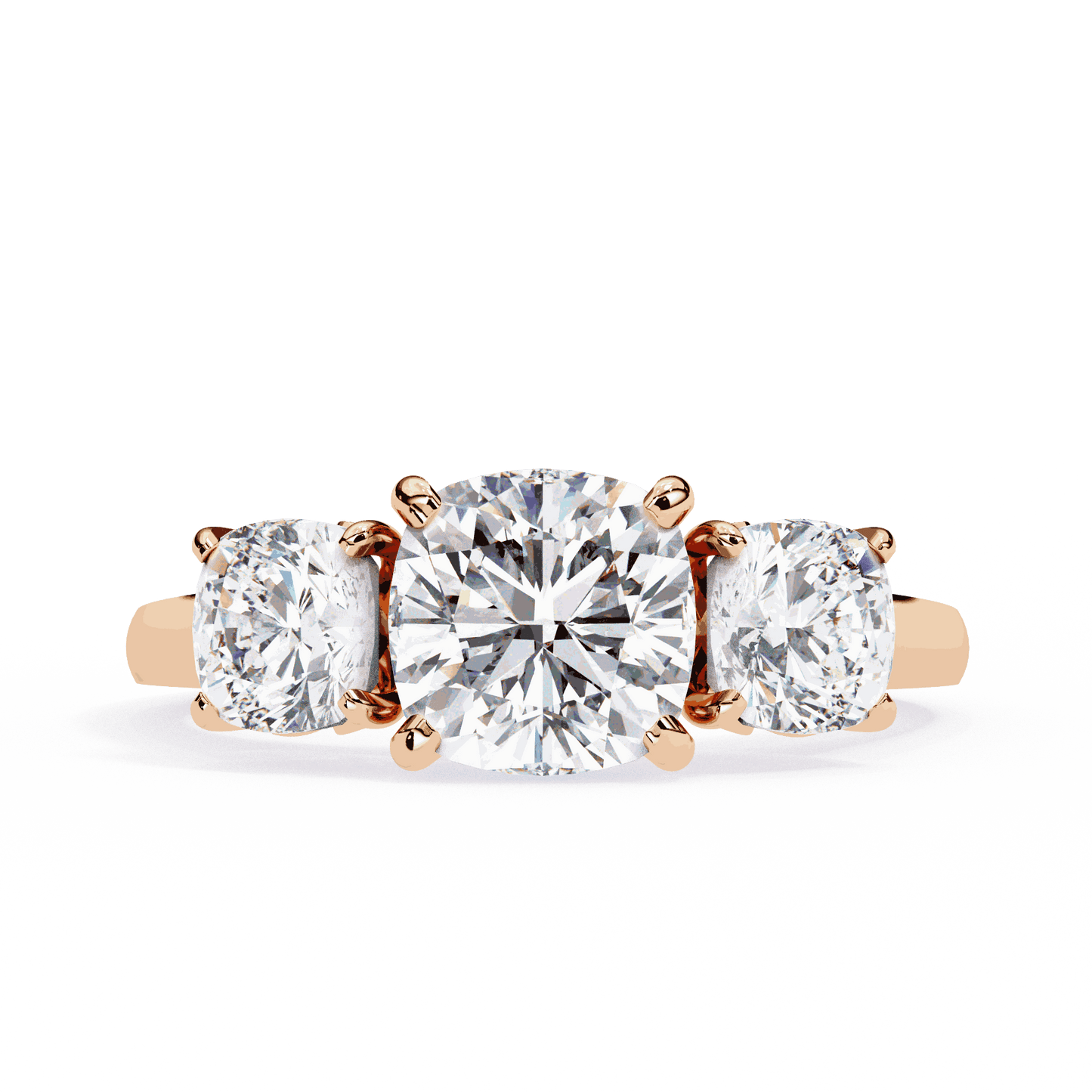 Cushion Cut Lab Grown Diamond Three Stone Engagement Ring with Cushion Side Stones