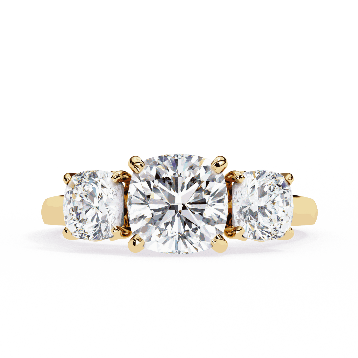 Cushion Cut Lab Grown Diamond Three Stone Engagement Ring with Cushion Side Stones