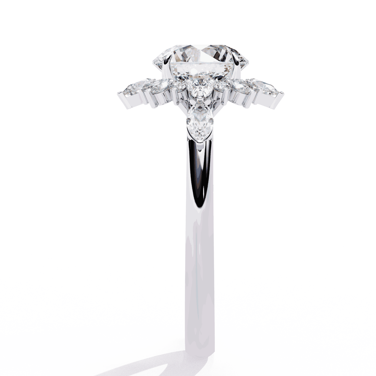 Round Cut Lab Grown Diamond Halo Engagement Ring with Snowflake Starburst Halo