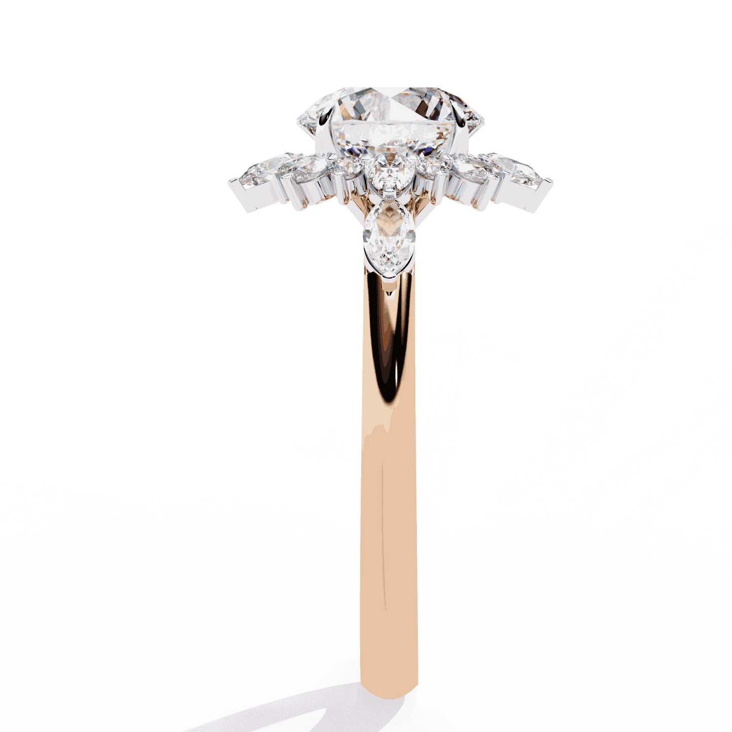 Round Cut Lab Grown Diamond Halo Engagement Ring with Snowflake Starburst Halo