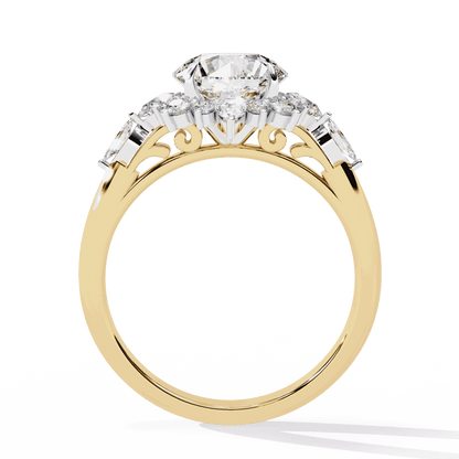 Round Cut Lab Grown Diamond Halo Engagement Ring with Snowflake Starburst Halo