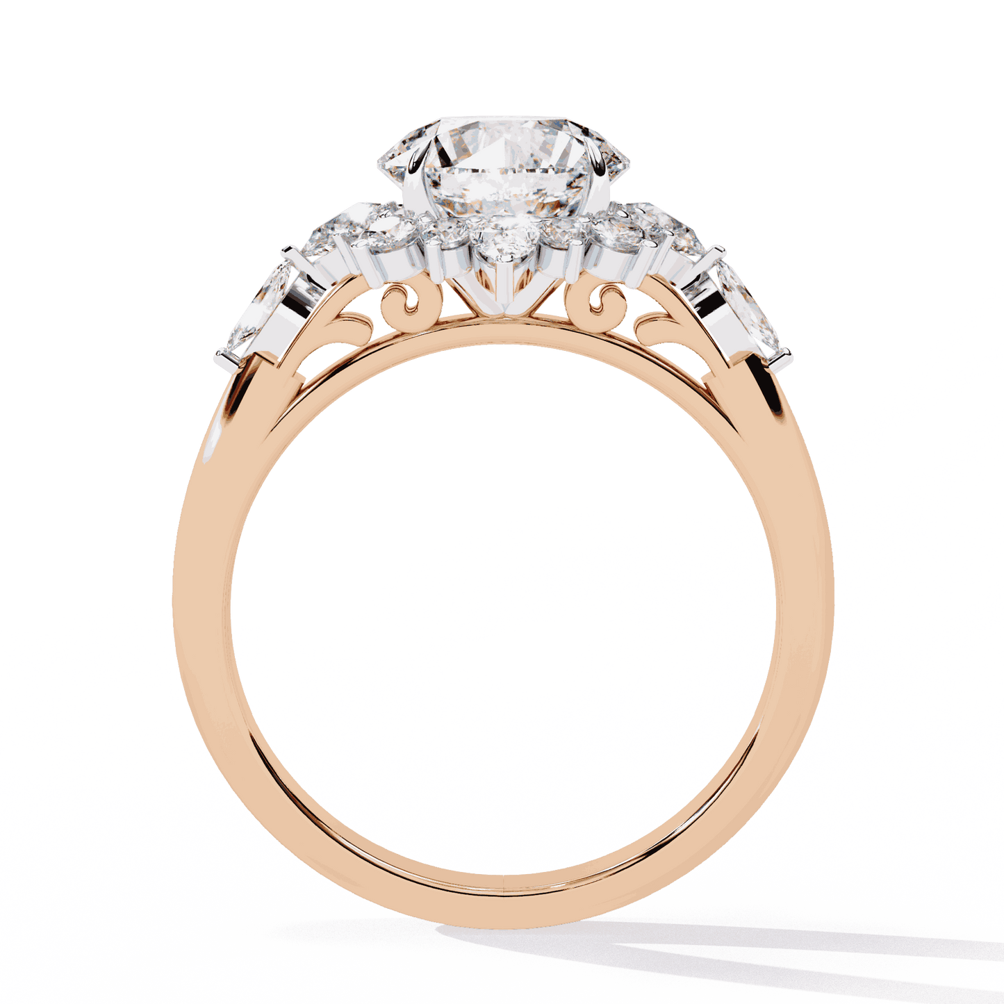 Round Cut Lab Grown Diamond Halo Engagement Ring with Snowflake Starburst Halo