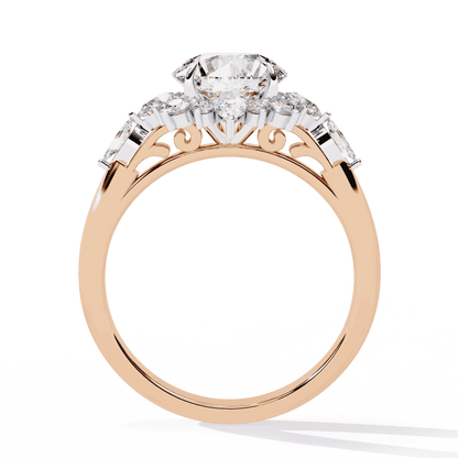 Round Cut Lab Grown Diamond Halo Engagement Ring with Snowflake Starburst Halo