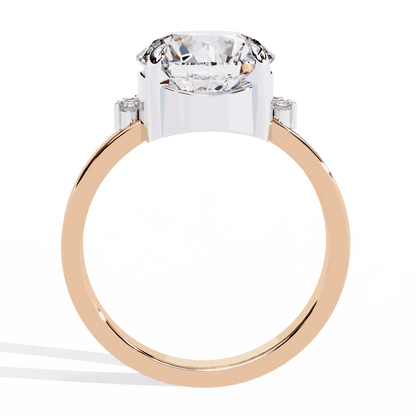 Round Cut Lab Grown Diamond Halo Engagement Ring with Tiara Crown and Pear Apex