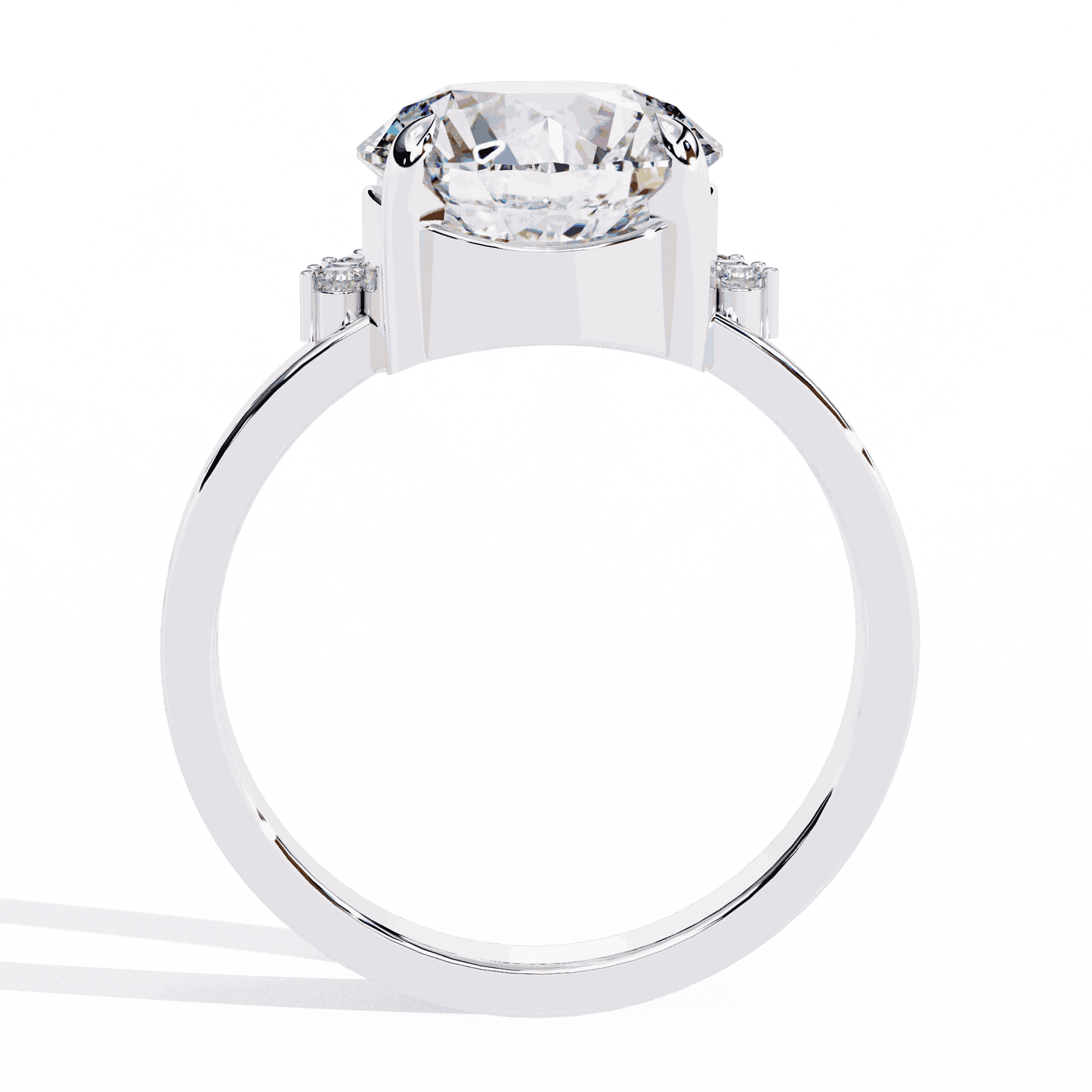 Round Cut Lab Grown Diamond Halo Engagement Ring with Tiara Crown and Pear Apex
