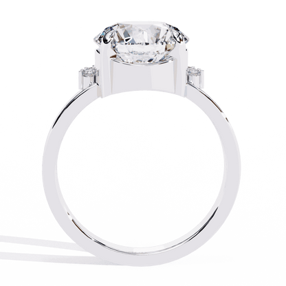 Round Cut Lab Grown Diamond Halo Engagement Ring with Tiara Crown and Pear Apex
