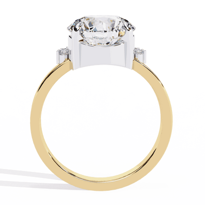 Round Cut Lab Grown Diamond Halo Engagement Ring with Tiara Crown and Pear Apex
