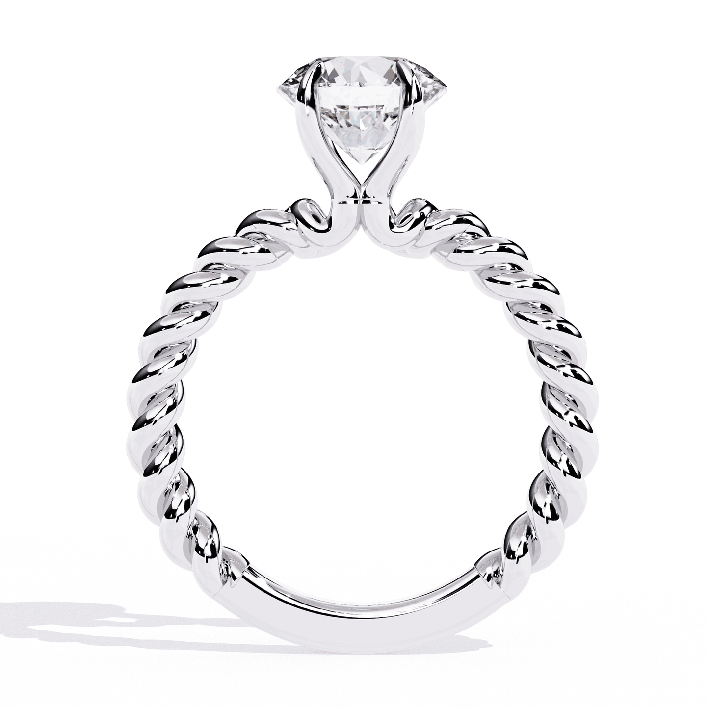 Round Cut Lab Grown Diamond Solitaire Engagement Ring with Twisted Rope Band