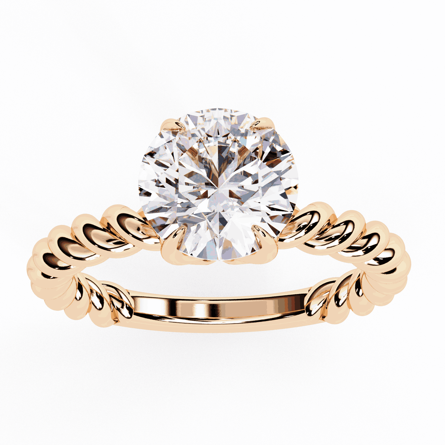 Round Cut Lab Grown Diamond Solitaire Engagement Ring with Twisted Rope Band