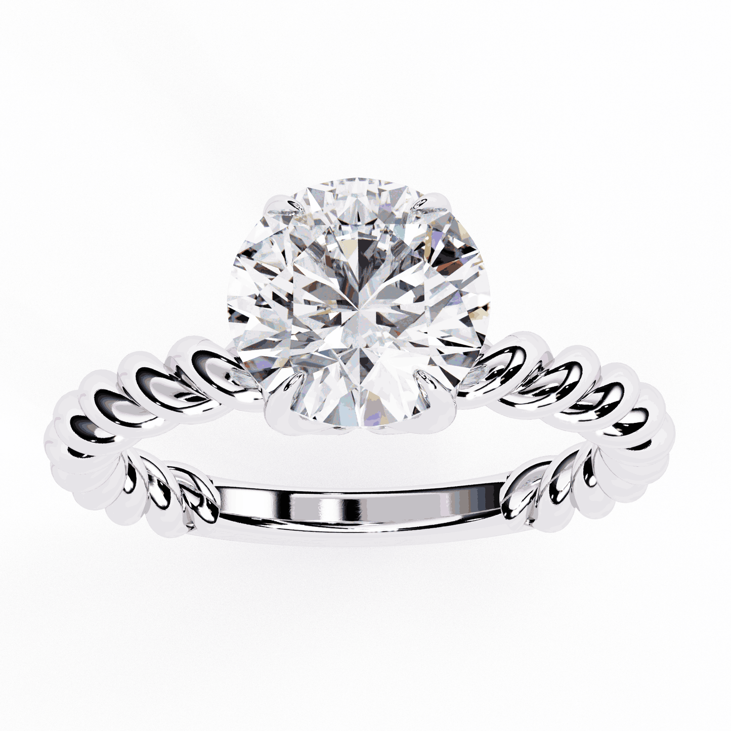 Round Cut Lab Grown Diamond Solitaire Engagement Ring with Twisted Rope Band