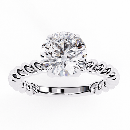 Round Cut Lab Grown Diamond Solitaire Engagement Ring with Twisted Rope Band