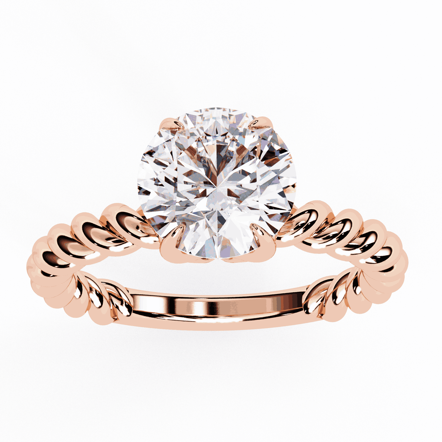 Round Cut Lab Grown Diamond Solitaire Engagement Ring with Twisted Rope Band
