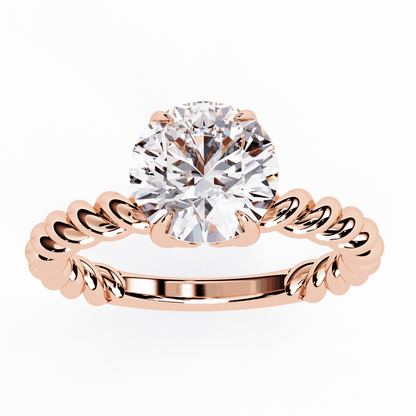 Round Cut Lab Grown Diamond Solitaire Engagement Ring with Twisted Rope Band