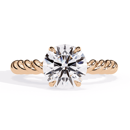 Round Cut Lab Grown Diamond Solitaire Engagement Ring with Twisted Rope Band