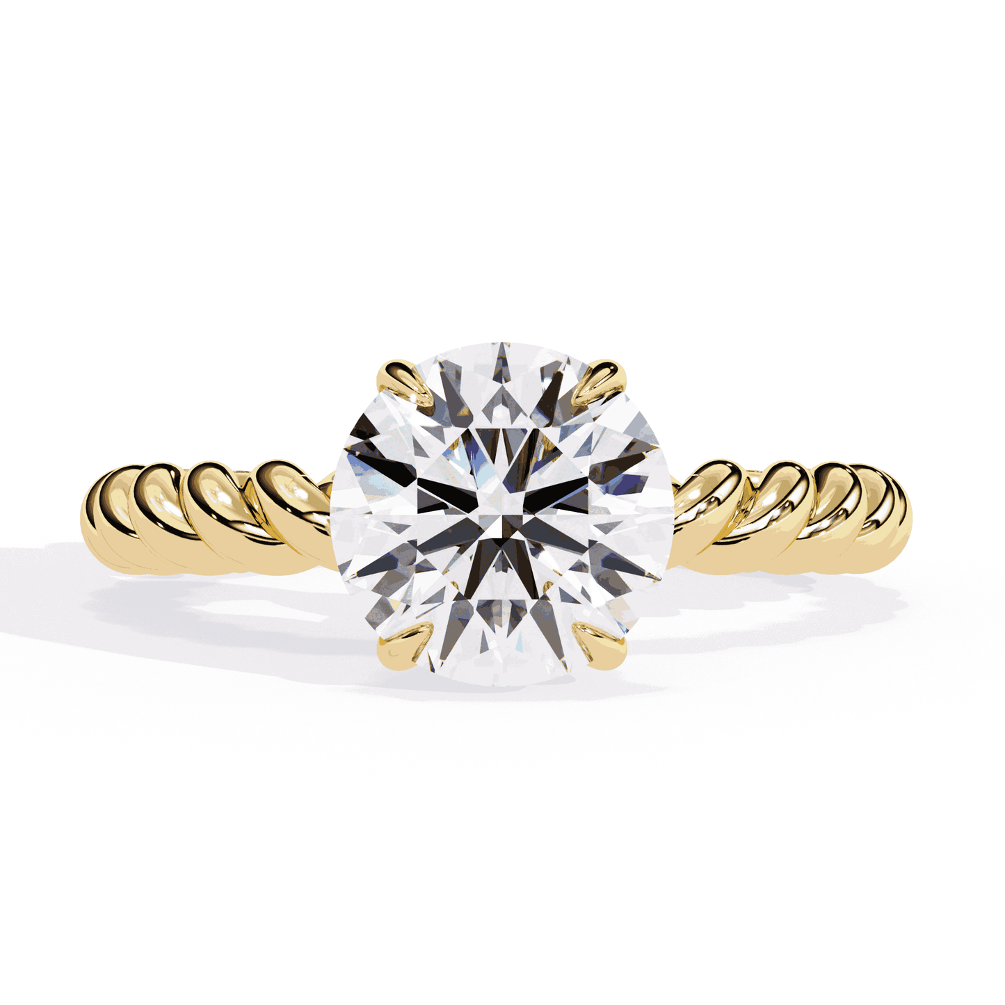 Round Cut Lab Grown Diamond Solitaire Engagement Ring with Twisted Rope Band