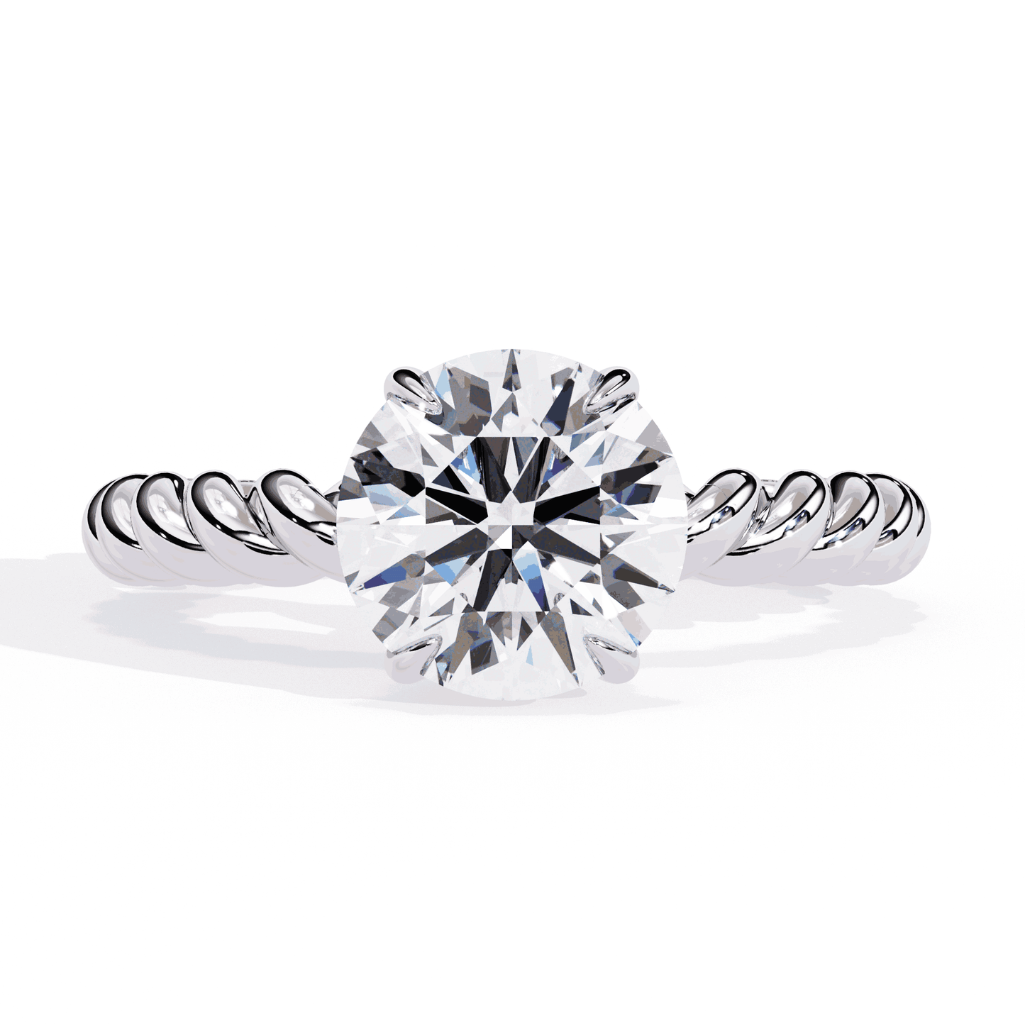 Round Cut Lab Grown Diamond Solitaire Engagement Ring with Twisted Rope Band