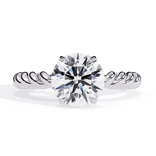 Round Cut Lab Grown Diamond Solitaire Engagement Ring with Twisted Rope Band