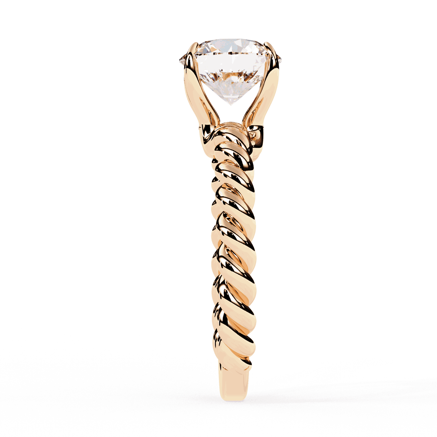 Round Cut Lab Grown Diamond Solitaire Engagement Ring with Twisted Rope Band