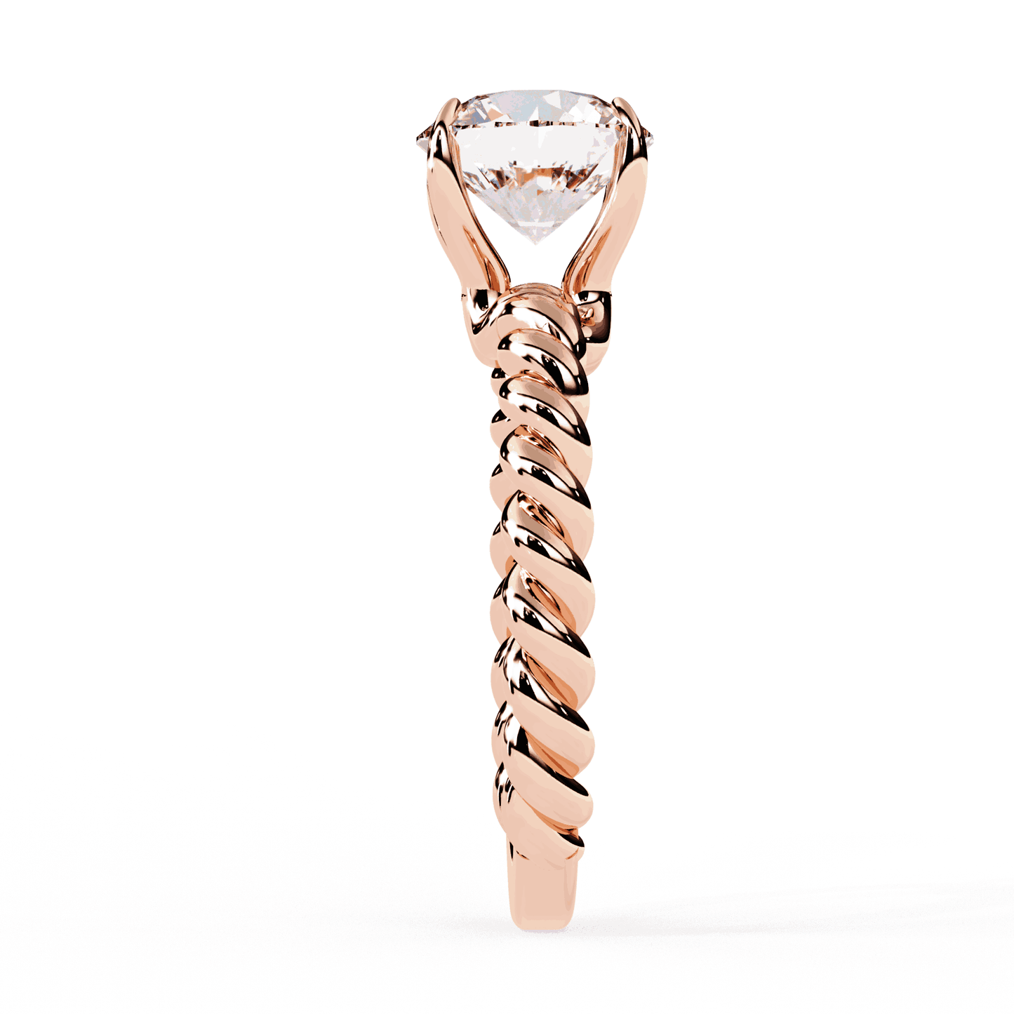 Round Cut Lab Grown Diamond Solitaire Engagement Ring with Twisted Rope Band