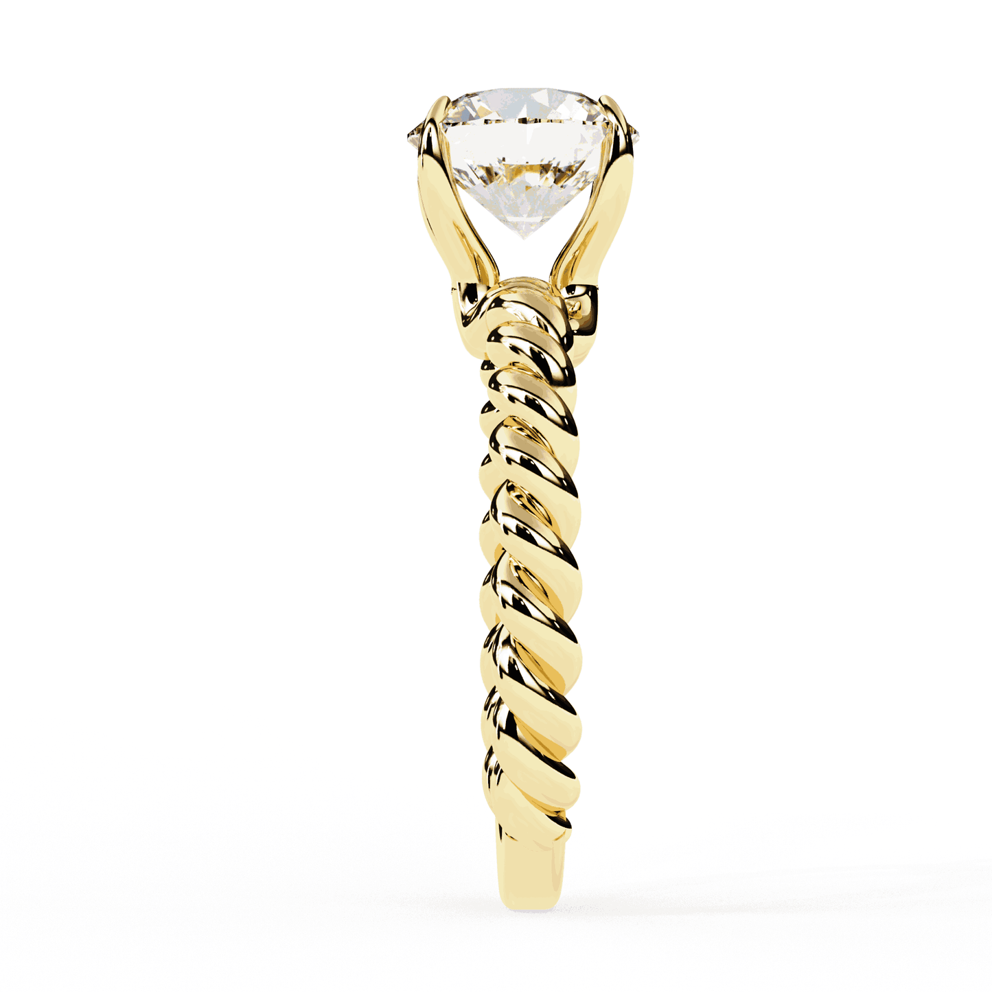 Round Cut Lab Grown Diamond Solitaire Engagement Ring with Twisted Rope Band