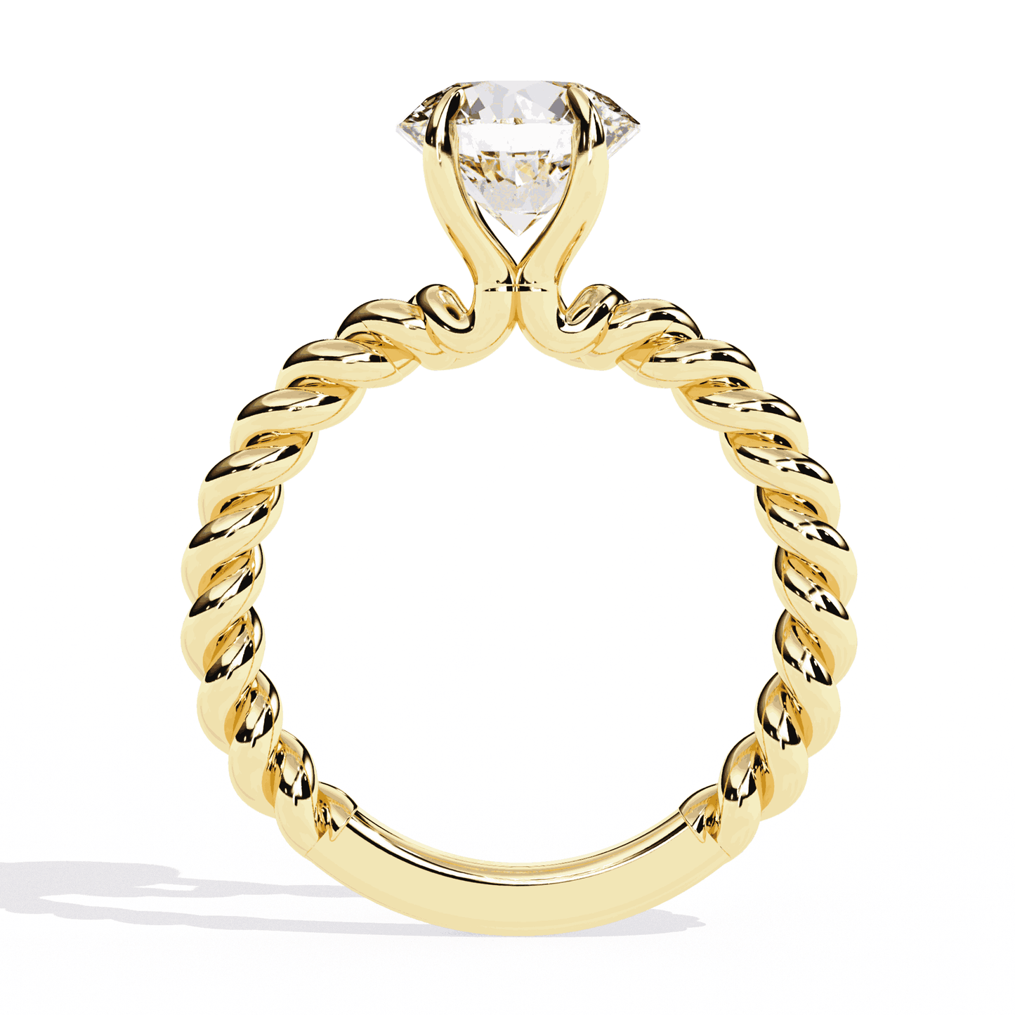Round Cut Lab Grown Diamond Solitaire Engagement Ring with Twisted Rope Band