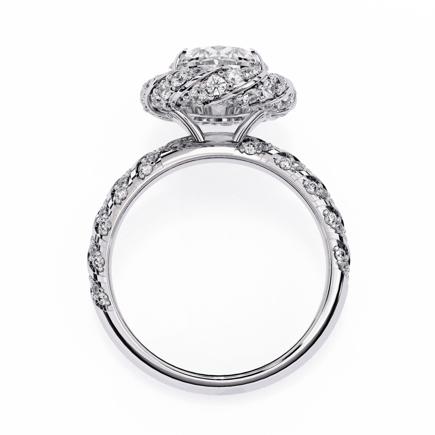 Oval Cut Lab Grown Diamond Halo Engagement Ring with Two-Tone Ribbon Wrap