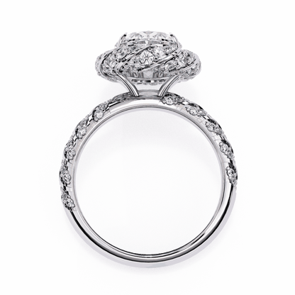 Oval Cut Lab Grown Diamond Halo Engagement Ring with Two-Tone Ribbon Wrap
