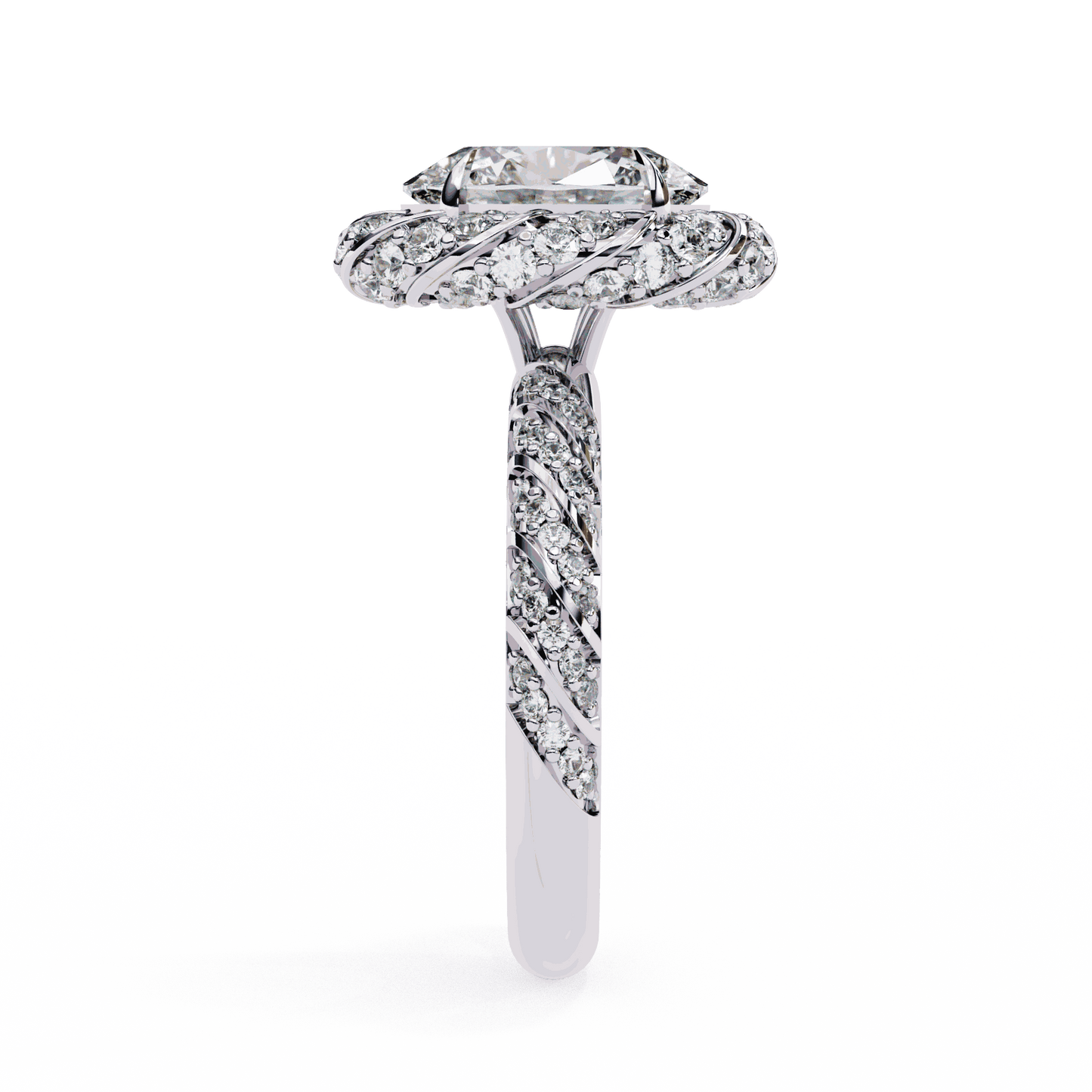 Oval Cut Lab Grown Diamond Halo Engagement Ring with Two-Tone Ribbon Wrap