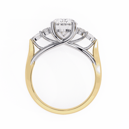 Oval Cut Lab Grown Diamond Side Stone Engagement Ring with Round and Pear Cluster Accents